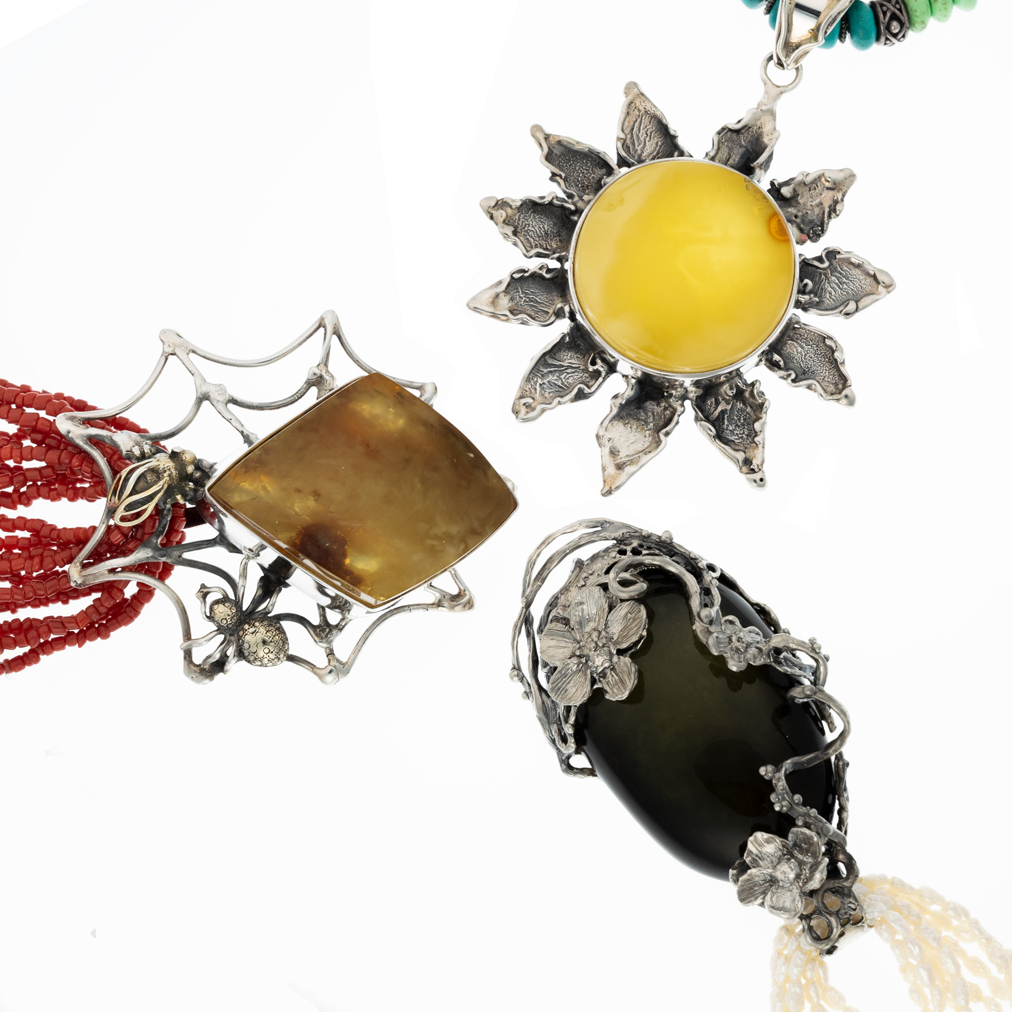 Sterling Silver and Baltic Amber Pendant with Spider and Fly 5